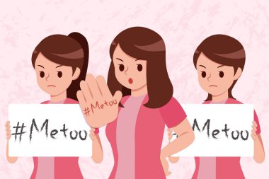 Me too on women hand and hold placard on the pink background clipart