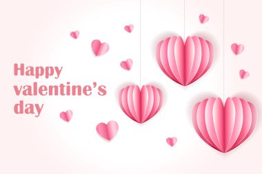 Sevgililer günü kartı kağıt asma kalpler, pembe arka plan kesmek