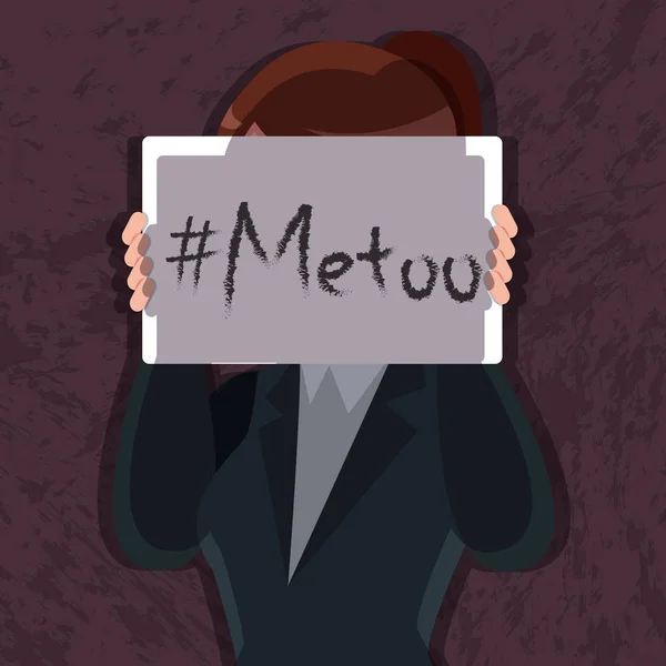 Mujer Mantenga Pancarta Escribir Metoo Cubrir Cara — Vector de stock