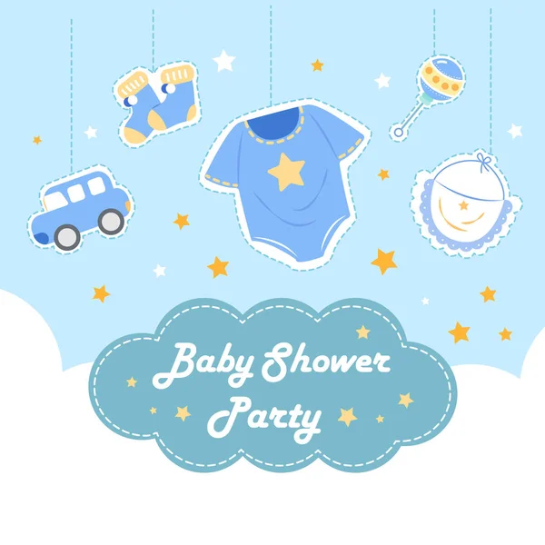 Carte Invitation Douche Bébé Dessin Animé Avec Des Jouets Sur — Image vectorielle