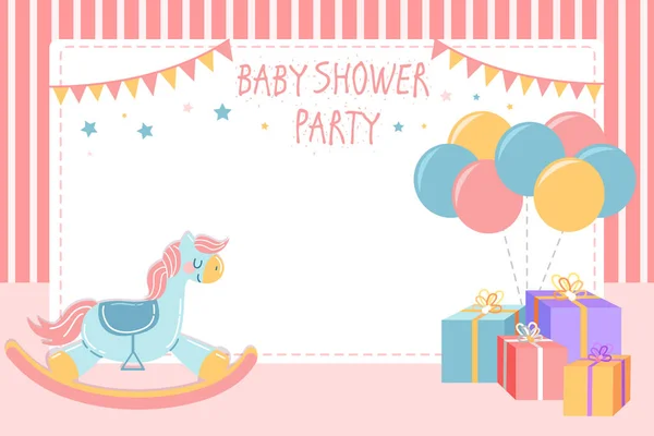 Bonito Bebê Chuveiro Convite Cartão Com Espaço Cópia Vazio — Vetor de Stock