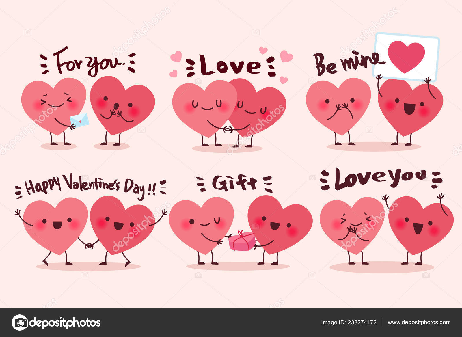 Cute Cartoon Two Happy Hearts Love Stock Vector by ©estherqueen999 238274172