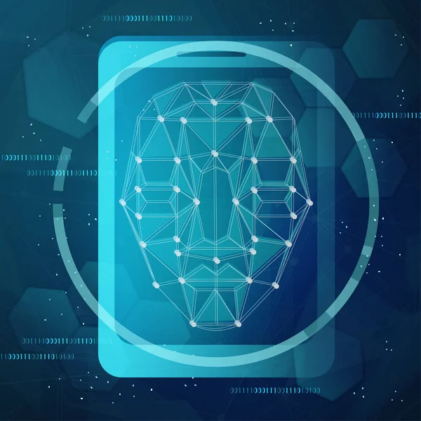 Concept Reconnaissance Faciale Avec Visage Arrière Plan Technologique — Image vectorielle