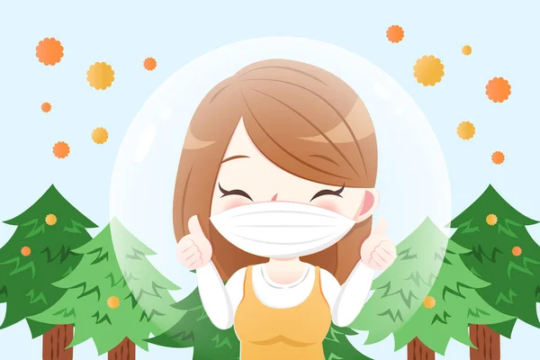 Cartoon Woman Hay Fever Concept Blue Background — Stock Vector