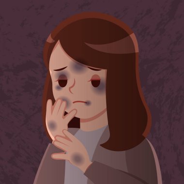 kadına karşı şiddet karikatür koyu arka plan üzerinde korkmuş hissediyorum