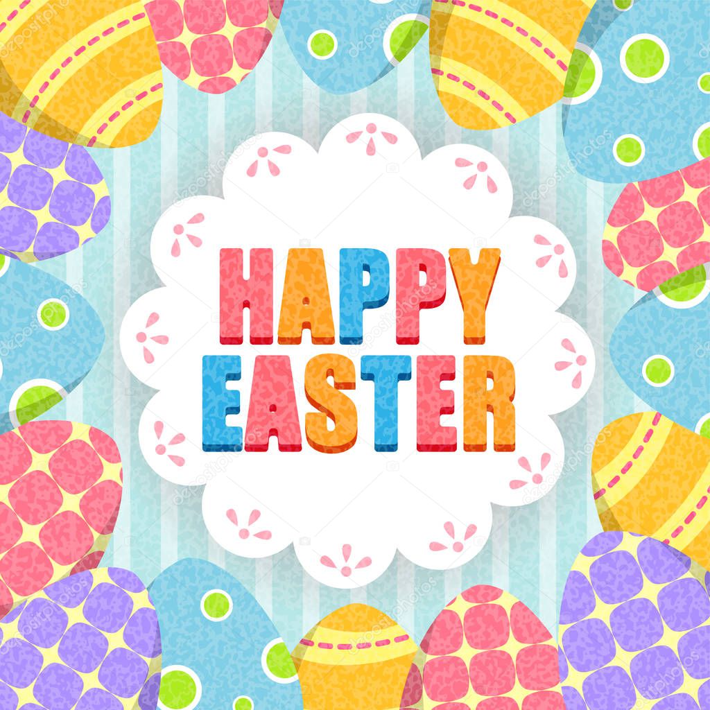 Happy easter template with colorful eggs on green background