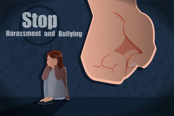 Femme Effrayée Blessée Par Homme Violent Avec Harcèlement Intimidation Concept — Image vectorielle