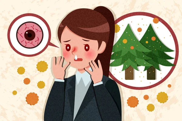 Mulher Com Alergia Pólen Característica Febre Dos Fenos —  Vetores de Stock