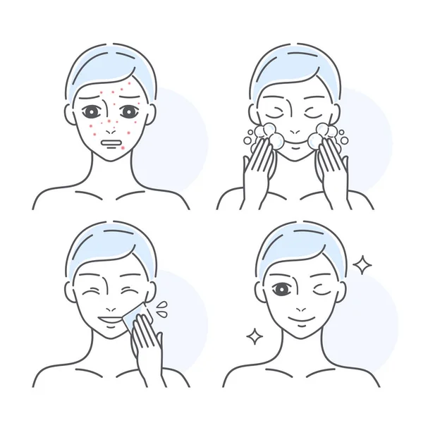 Tratamento da acne antes e depois —  Vetores de Stock