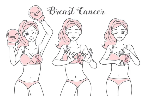 乳癌の漫画の女性 — ストックベクタ