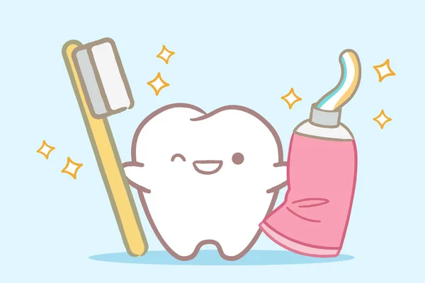 Diente de dibujos animados con cuidado dental — Vector de stock