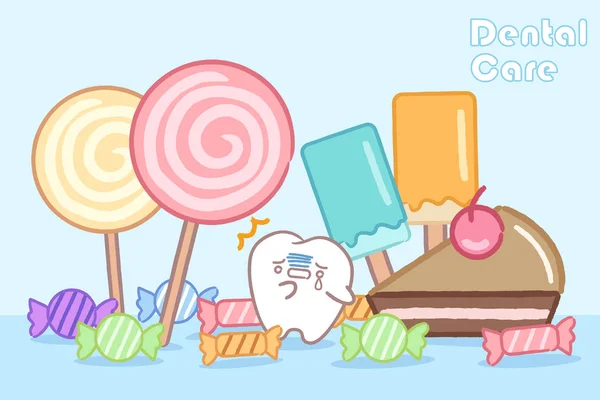 Caries lindo diente de dibujos animados — Vector de stock