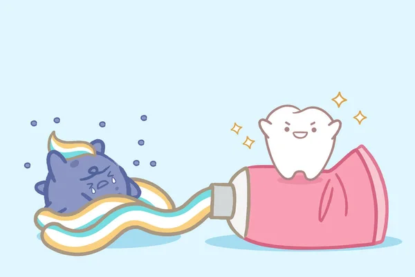 Bonito desenho animado dente usar pasta — Vetor de Stock