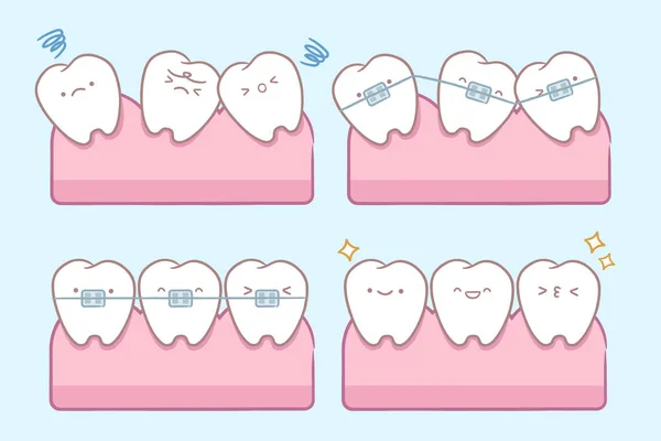 Мультяшний зуб з доглядом за зубами — стоковий вектор
