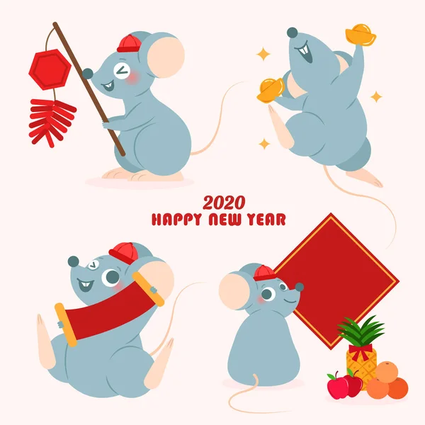 Ratón de dibujos animados con 2020 — Vector de stock