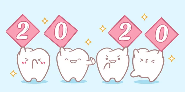 Мультяшний зуб утримує 2020 — стоковий вектор