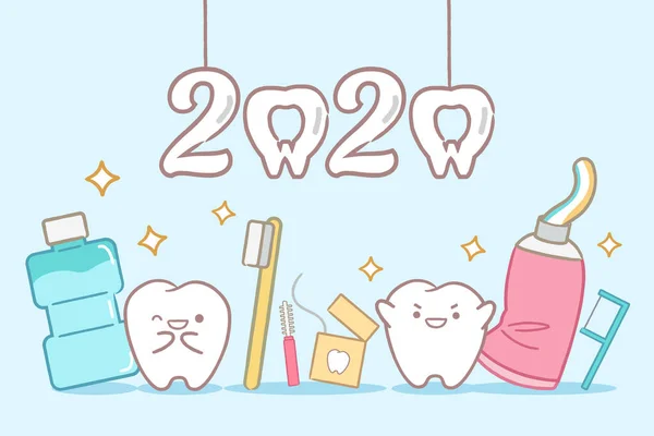 Kreskówka ząb trzymać 2020 Ilustracje Stockowe bez tantiem