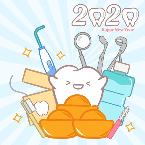 Cartoon tooth hold 2020 Stock Illustration