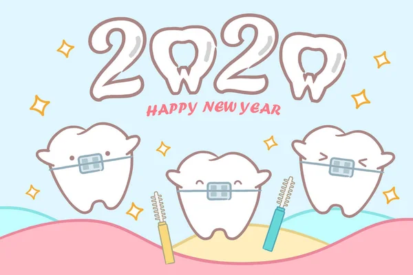 Kreskówka ząb trzymać 2020 Grafika Wektorowa