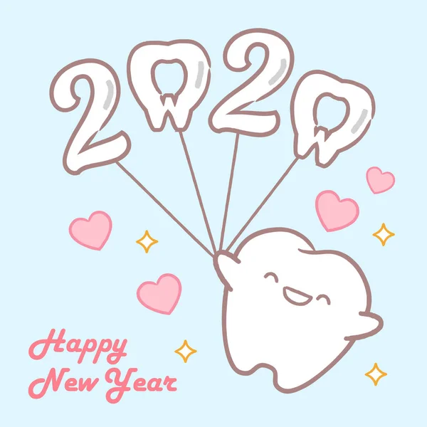 Cartoon tooth hold 2020 balloon Stock Illustration