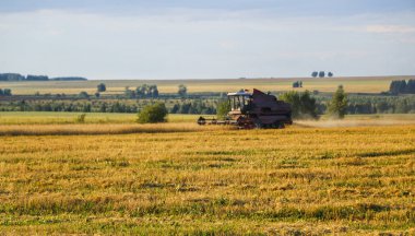 Hasat birleştirin. Eski Kombain buğday ürün üzerinde toplar buğday alan üzerinde çalışıyor hasat birleştirin. Alanında Tarım makineleri.