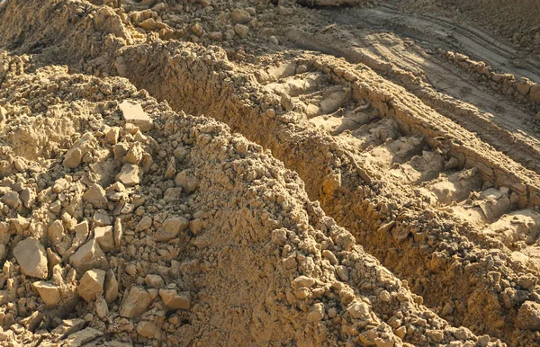 Texturen Sanden Från Sandkarriären Med Olika Spår — Stockfoto