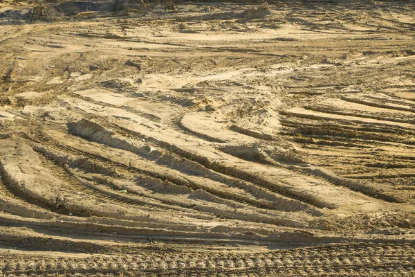 Texturen Sanden Från Sandkarriären Med Olika Spår — Stockfoto