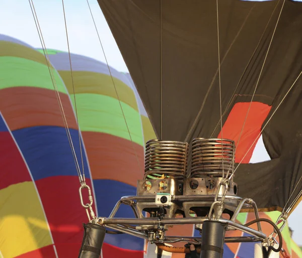 Hot Air Balloon Being Inflated Flight Gas Burner Fills Canopy — Stock Photo, Image