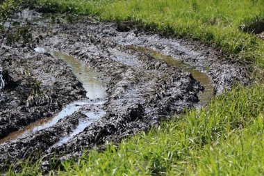 kirli ülke yol ıslak toprak, imkansızı. çamur ve su birikintileri t
