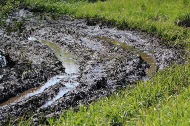 kirli ülke yol ıslak toprak, imkansızı. çamur ve su birikintileri t