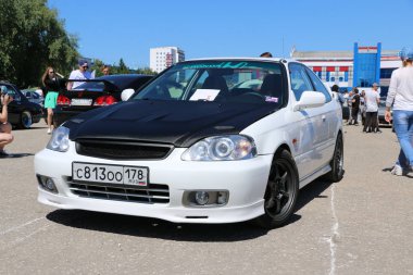 Yoshkar-Ola, Rusya, 17 Haziran 2018: Oto ve Motosiklet Fuarı - Festivali - Yo Zirvesi 2018 - Honda