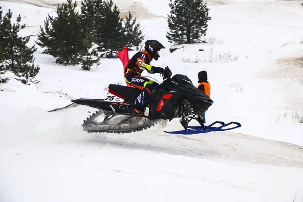 Volzhsk Russia Fevereiro 2019 Campeonato Rússia Cross Country Motos Neve — Fotografia de Stock