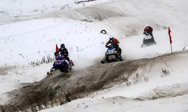 Volzhsk Russia Fevereiro 2019 Campeonato Rússia Cross Country Motos Neve — Fotografia de Stock