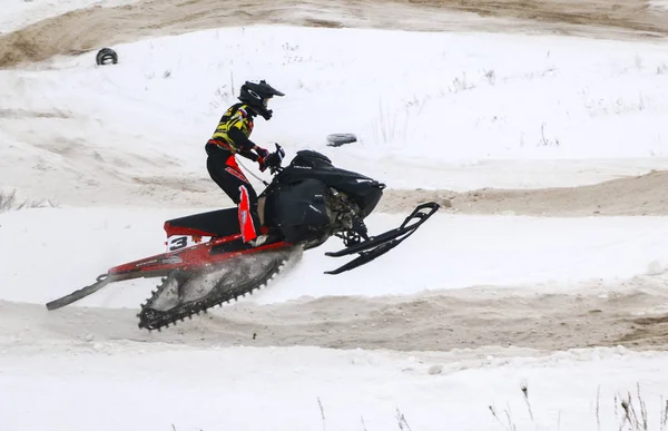 Volzhsk Rusya Şubat 2019 Şampiyonası Rusya Nın Kros Kar Motosikletleri — Stok fotoğraf