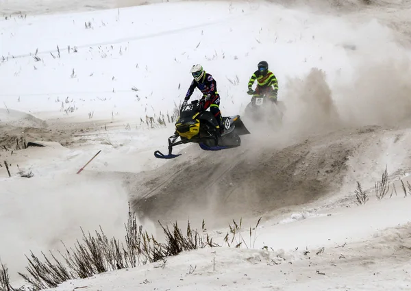 Volzhsk Russia Fevereiro 2019 Campeonato Rússia Cross Country Motos Neve — Fotografia de Stock