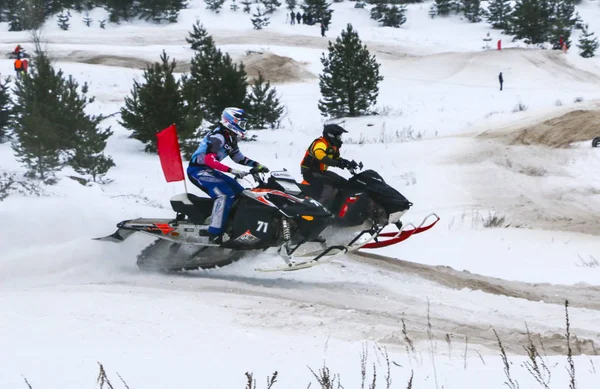 Volzhsk Russia Fevereiro 2019 Campeonato Rússia Cross Country Motos Neve — Fotografia de Stock