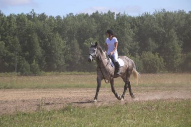 Yoshkar-Ola, Rusya, 29 Temmuz 2018: At yarışı ve atlama 