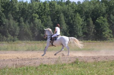 Yoshkar-Ola, Rusya, 29 Temmuz 2018: At yarışı ve atlama 