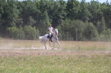 Yoshkar-Ola, Rusya, 29 Temmuz 2018: At yarışı ve atlama 