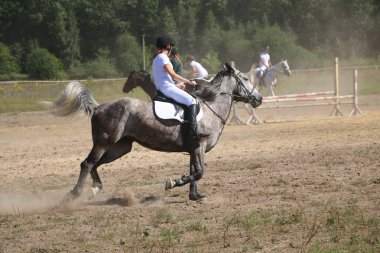 Yoshkar-Ola, Rusya, 29 Temmuz 2018: At yarışı ve atlama 
