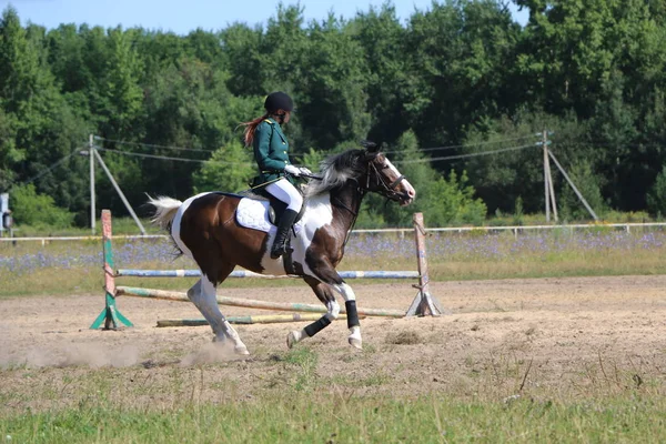 Yoshkar-Ola, Rusland, juli 29, 2018: Paardenrennen en springen op — Stockfoto