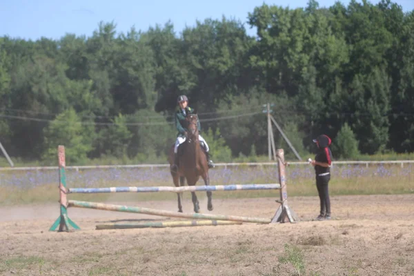 Yoshkar-Ola, Rusland, juli 29, 2018: Paardenrennen en springen op — Stockfoto