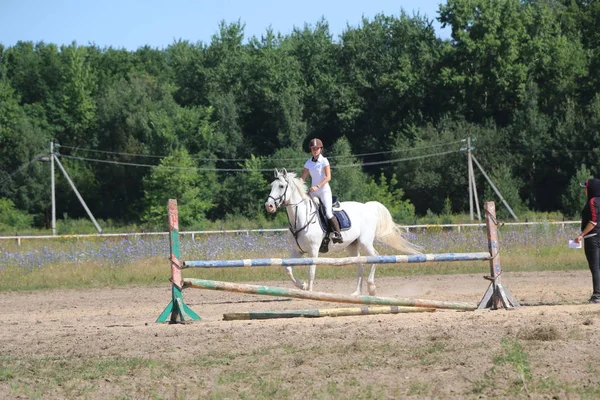 Yoshkar-Ola, Rusland, juli 29, 2018: Paardenrennen en springen op — Stockfoto