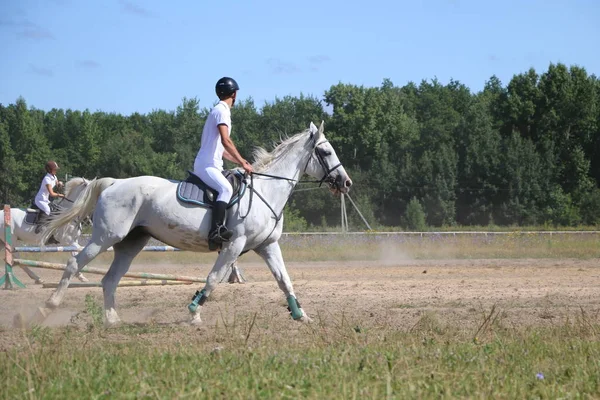 Yoshkar-Ola, RUSSIA, 29 de julho de 2018: Corrida de cavalos e salto — Fotografia de Stock