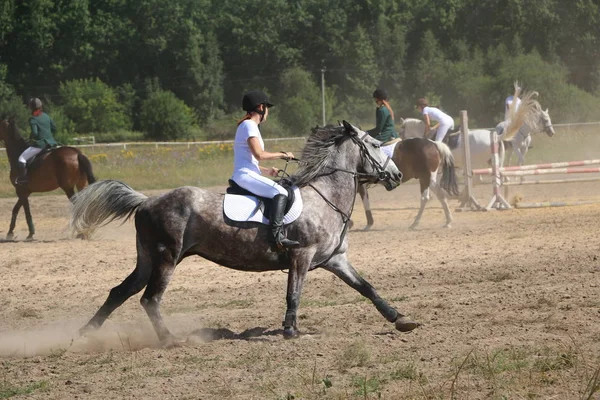 Yoshkar-Ola, RUSSIA, 29 de julho de 2018: Corrida de cavalos e salto — Fotografia de Stock