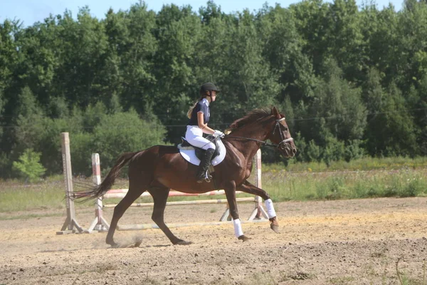 Yoshkar-Ola, RUSIA, 29 de julio de 2018: Carreras de caballos y saltos — Foto de Stock