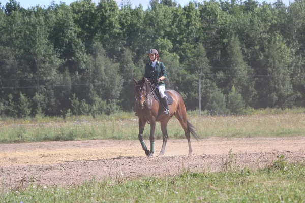 Yoshkar-Ola, RUSIA, 29 de julio de 2018: Carreras de caballos y saltos —  Fotos de Stock