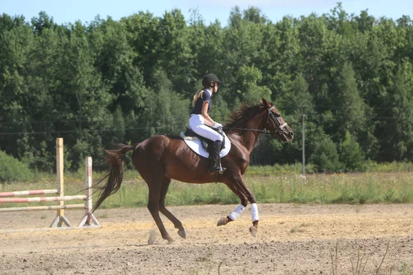 Yoshkar-Ola, RUSIA, 29 de julio de 2018: Carreras de caballos y saltos —  Fotos de Stock