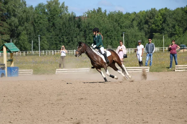 Yoshkar-Ola, RUSSIA, 29 de julho de 2018: Corrida de cavalos e salto — Fotografia de Stock