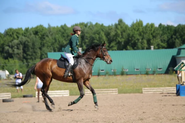 Yoshkar-Ola, Ryssland, 29 juli 2018: Hästkapplöpning och hoppa på — Stockfoto